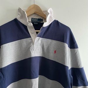POLO RALPH LAUREN NAVY & GREY STRIPE RUGBY SIZE L